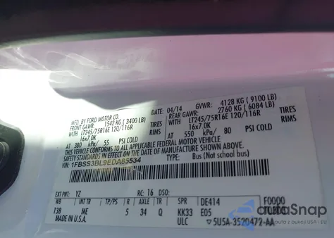 2014 Ford E-350 Super Duty Xlt from USA, damaged, VIN 1FBSS3BL9EDA85534